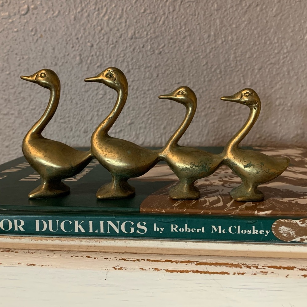 Vintage Brass Duck Family